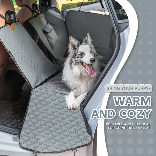 Lovely Dog seat comfortably on a cozy Pet Car Backseat Protector