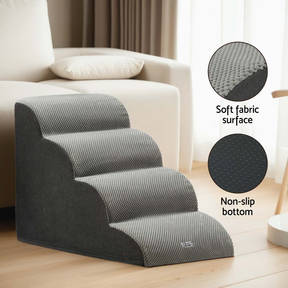 i.Pet 4-Tier Dog Ramp – Foam Pet Stairs for Bed, Sofa & Car (Indoor Use)