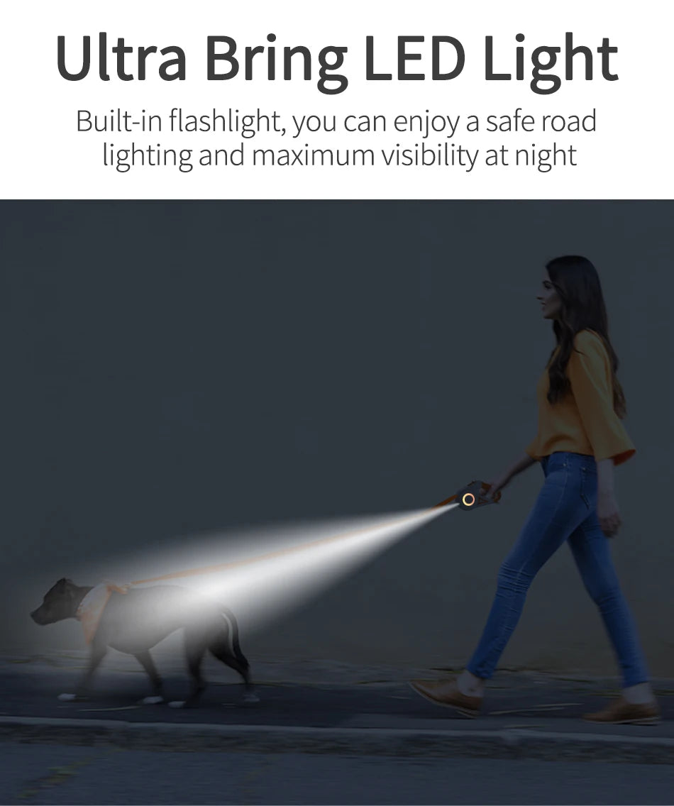 5M LED Retractable Dog Leash – Reflective, Tangle-Free, and Durable