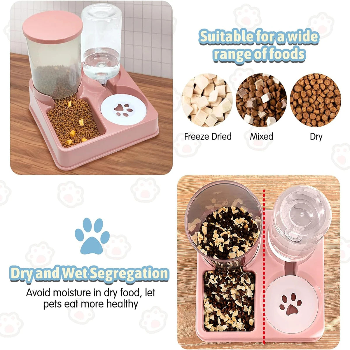 2 In 1 Tilted Automatic Pet Food And Water Feeder Gravity Food Feeder and Waterer