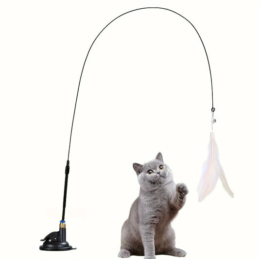 Interactive Feather Cat Wand Toy with Bell & Suction Cup Base