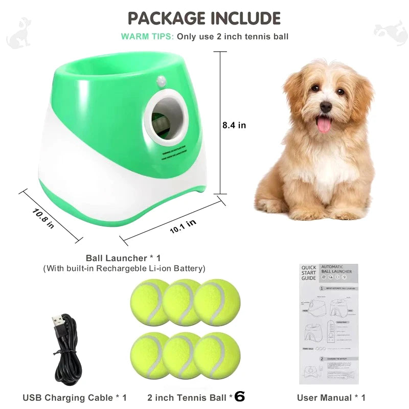 Automatic Dog Tennis Ball Launcher Rechargeable Catapult 6 Ball