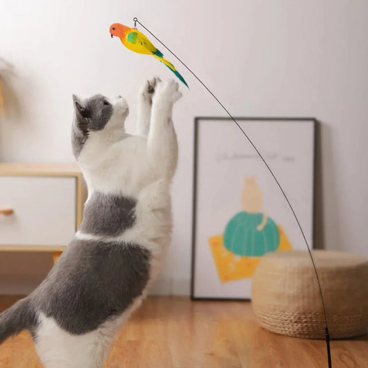 Simulation Bird Cat Toy – Suction Cup Feather Teaser Wand for Play