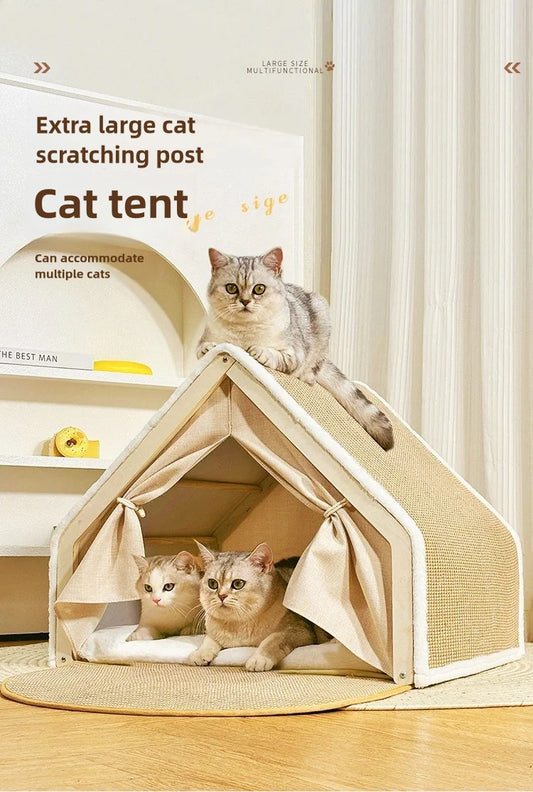 Winter Cat House – Semi-Enclosed Soft Nest with Scratching Board