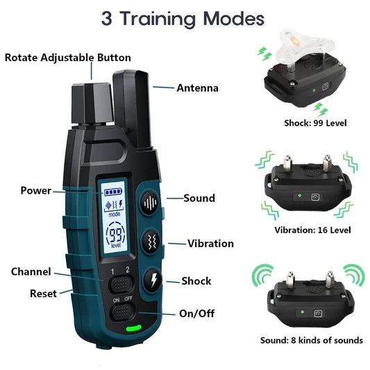 1000M Remote Dog Training Collar – Rechargeable, Waterproof, 2 Dogs