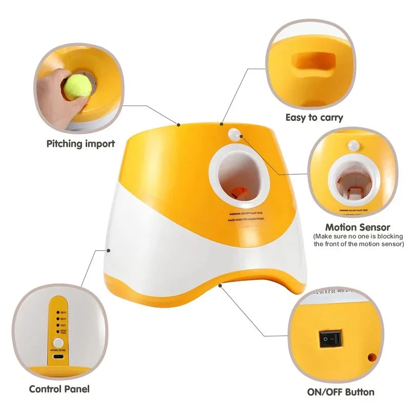 Automatic Dog Tennis Ball Launcher Rechargeable Catapult 6 Ball
