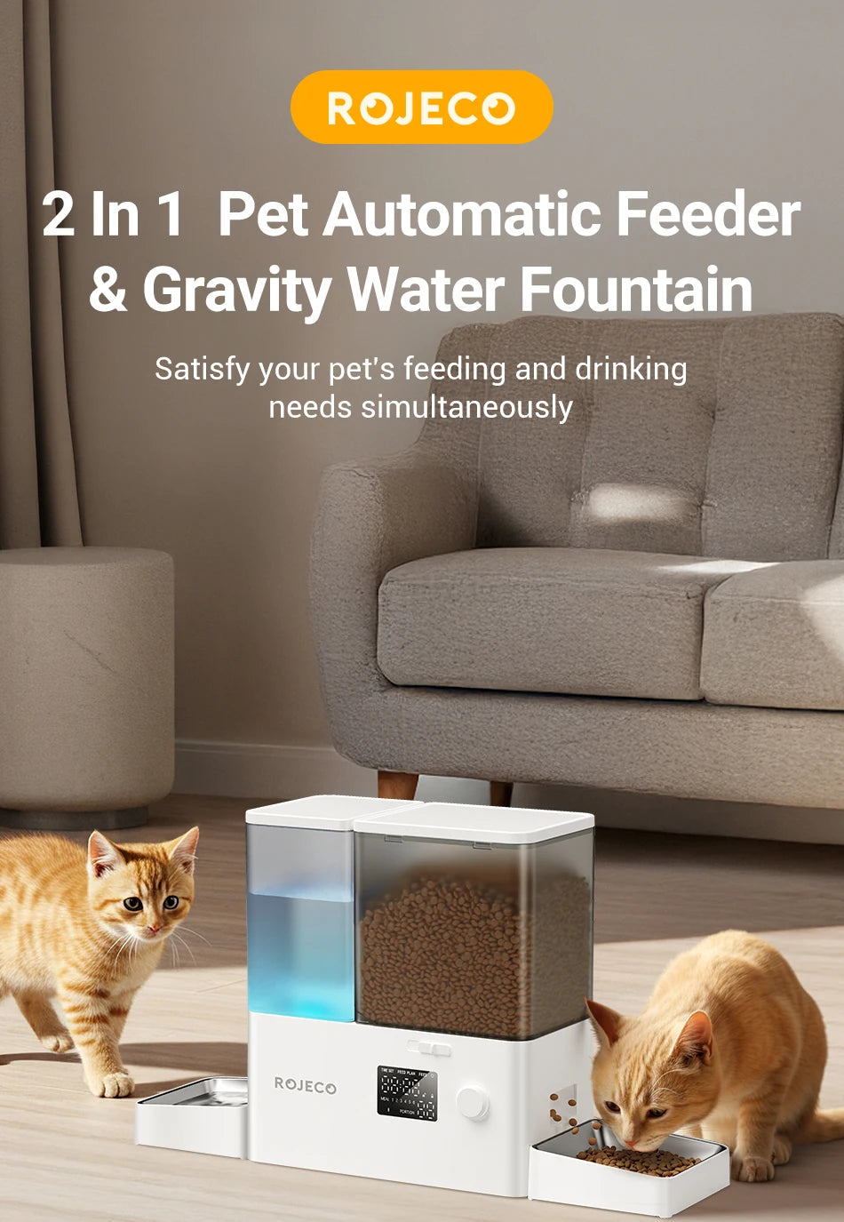 Auto 5L Cat Kibble Dispenser with 3.5L Water Refill