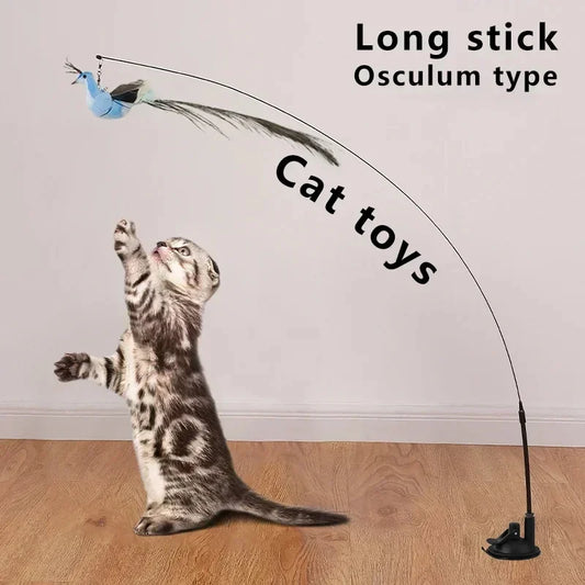 Simulation Bird Cat Toy – Suction Cup Feather Teaser Wand for Play