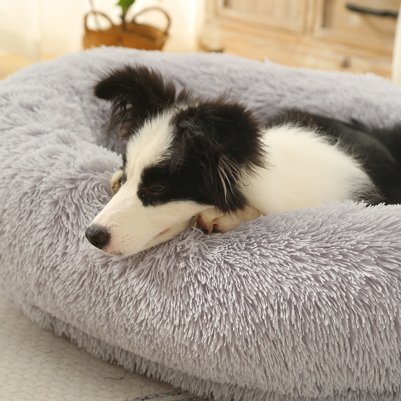 Fluffy Donut-Shaped Pet Bed- Soft, Cozy, and Anti-Anxiety for Dogs and Cats, Machine Washable Size:S 60*50*18cm