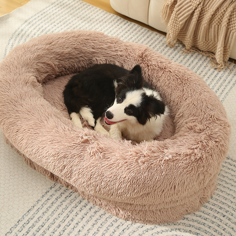 Fluffy Donut-Shaped Pet Bed- Soft, Cozy, and Anti-Anxiety for Dogs and Cats, Machine Washable Size:S 60*50*18cm