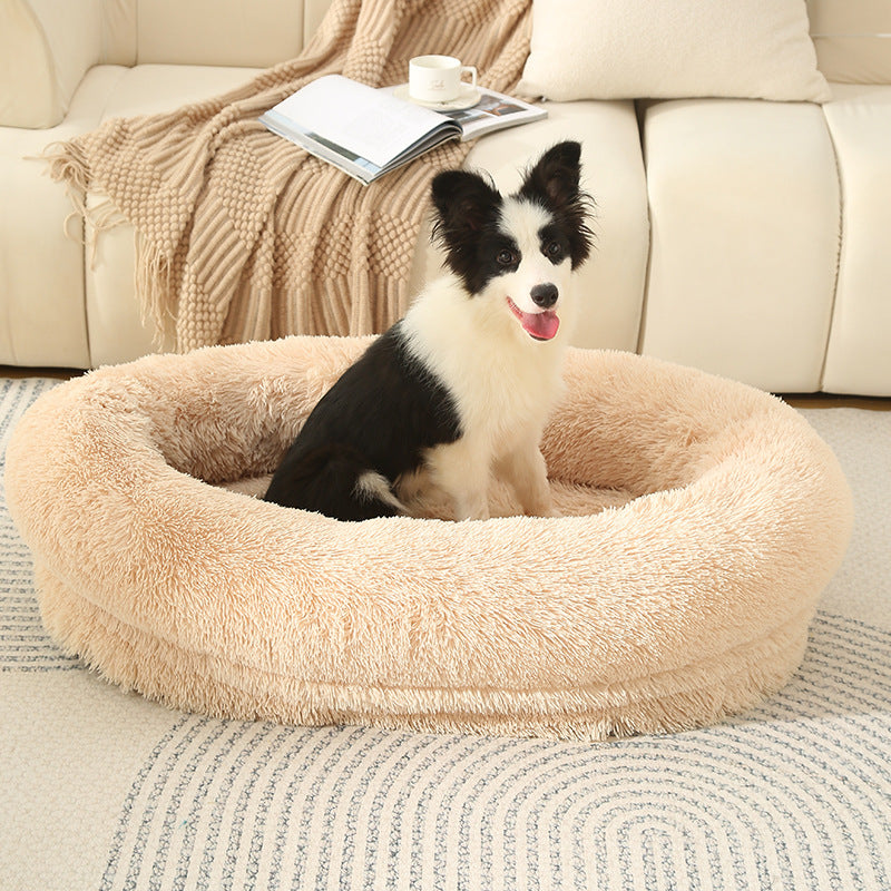 Fluffy Donut-Shaped Pet Bed- Soft, Cozy, and Anti-Anxiety for Dogs and Cats, Machine Washable Size:S 60*50*18cm