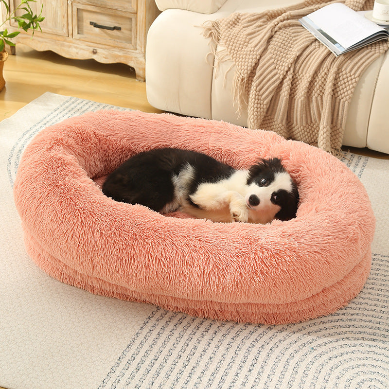 Fluffy Donut-Shaped Pet Bed- Soft, Cozy, and Anti-Anxiety for Dogs and Cats, Machine Washable Size: M 75*55*18cm