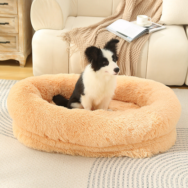 Fluffy Donut-Shaped Pet Bed- Soft, Cozy, and Anti-Anxiety for Dogs and Cats, Machine Washable Size: M 75*55*18cm