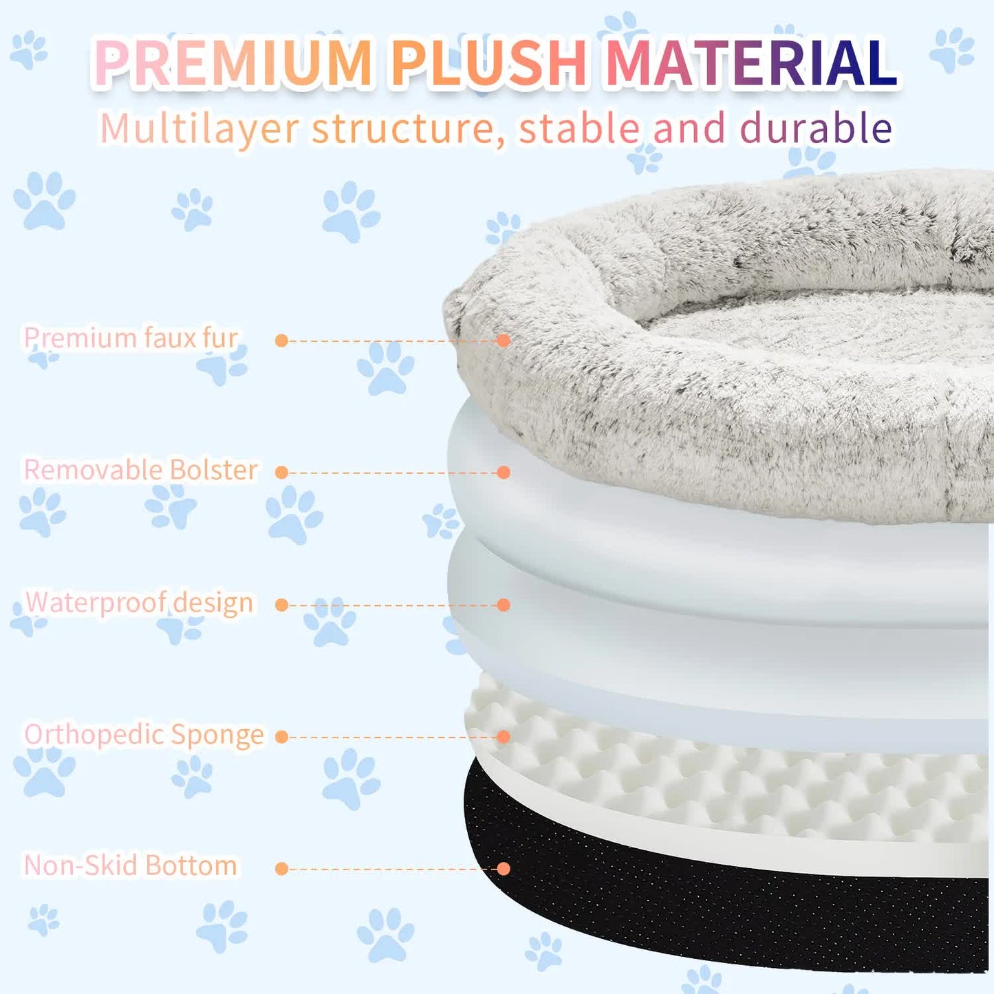 Fluffy Donut-Shaped Pet Bed- Soft, Cozy, and Anti-Anxiety for Dogs and Cats, Machine Washable Size:S 60*50*18cm