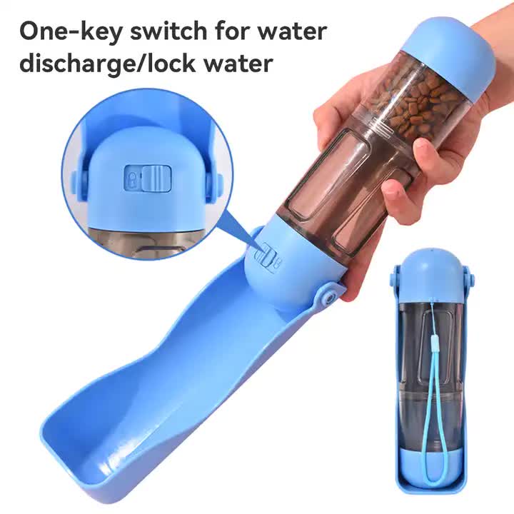 2-in-1 Portable Pet Water and Food Bottle - Leak-Proof Design with Water Lock and Easy Dispenser,300ml Water+200ml food feeder