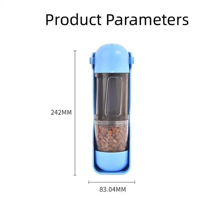 2-in-1 Portable Pet Water and Food Bottle - Leak-Proof Design with Water Lock and Easy Dispenser,300ml Water+200ml food feeder