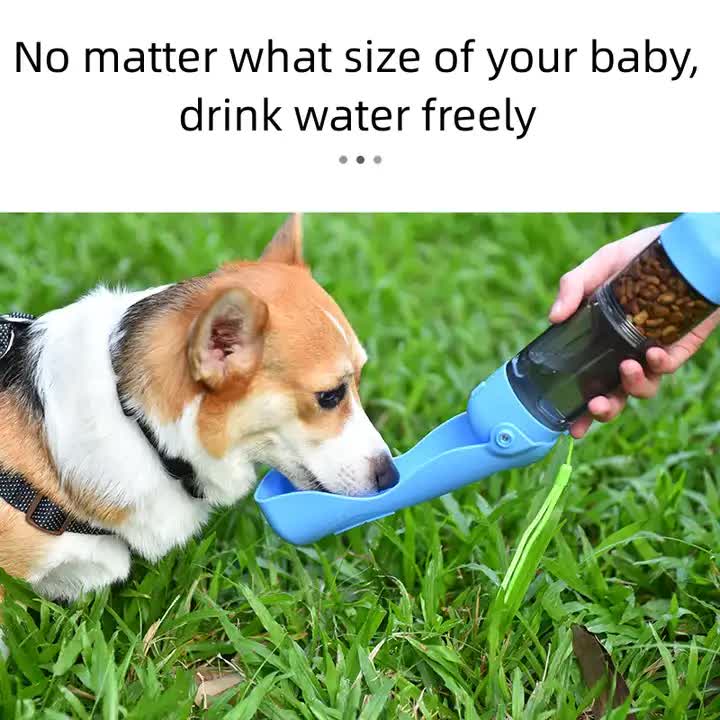2-in-1 Portable Pet Water and Food Bottle - Leak-Proof Design with Water Lock and Easy Dispenser,300ml Water+200ml food feeder