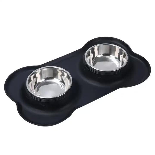 Stainless Steel Double Pet Bowls with Non-Slip Silicone Mat