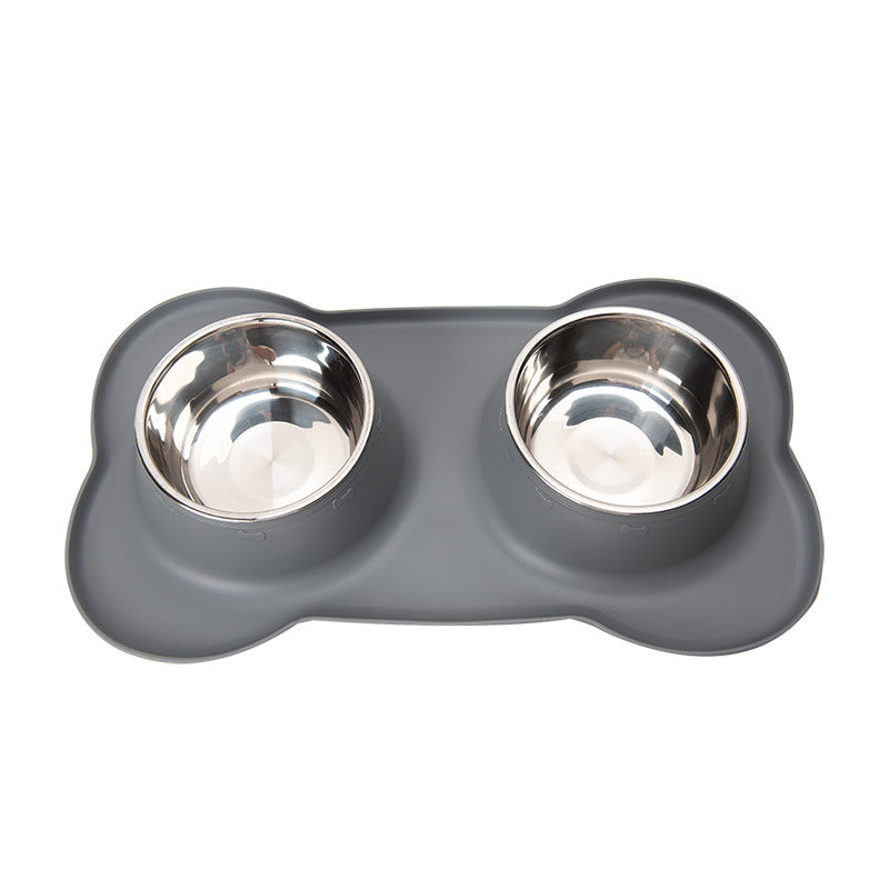 Non-Slip Stainless Steel Double Pet Bowl Set with Spill-Resistant Silicone Mat 45*27cm