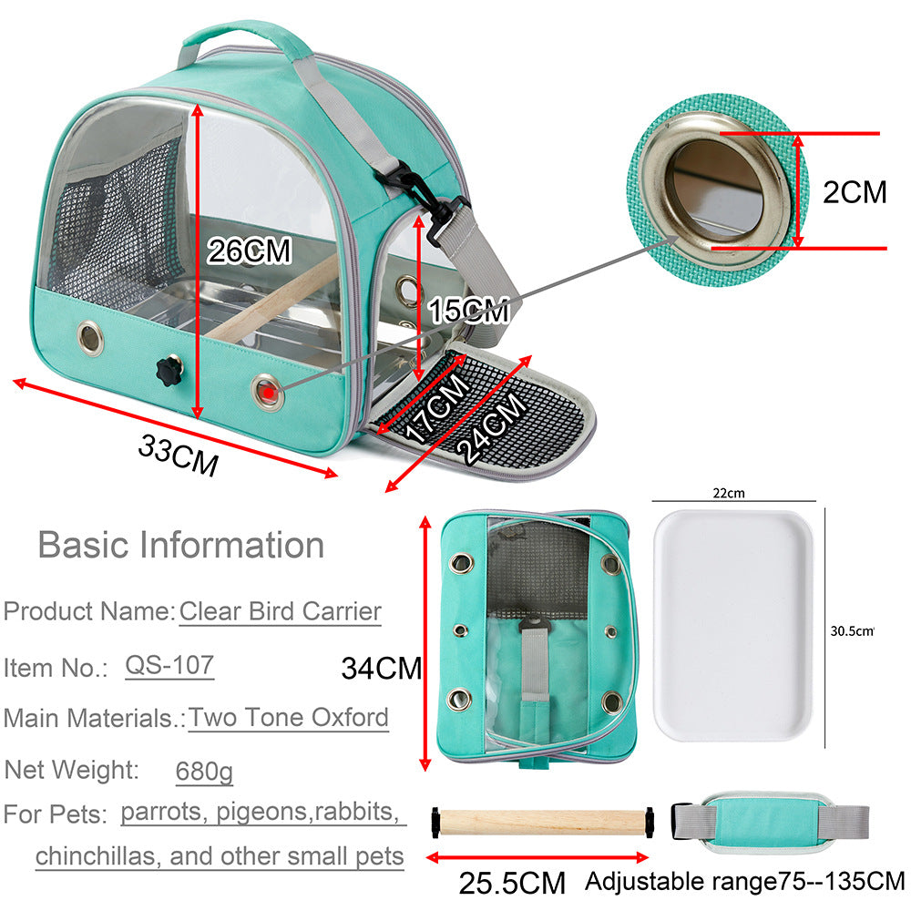 Portable Clear View Bird Carrier Travel Cage with Perch & Tray - Breathable Pet Bag for Parrots, Cockatiels & Small Animals