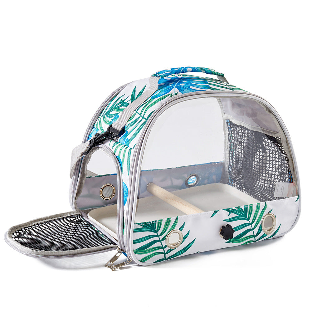 Portable Clear View Bird Carrier Travel Cage with Perch & Tray - Breathable Pet Bag for Parrots, Cockatiels & Small Animals