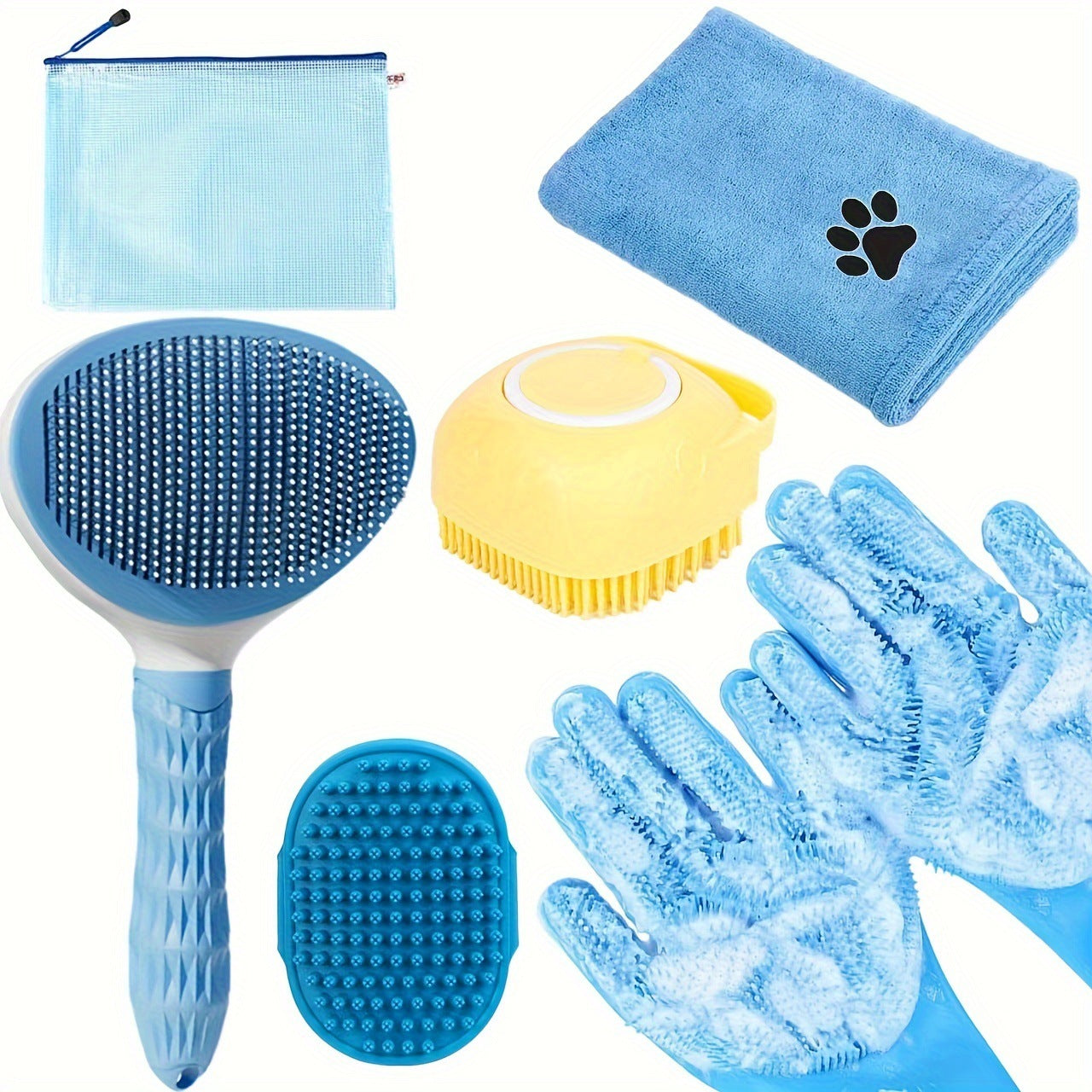 6-Piece Dog Grooming Bath Set - Absorbent Microfiber Towels & Wash Mitts for Shiny Coats