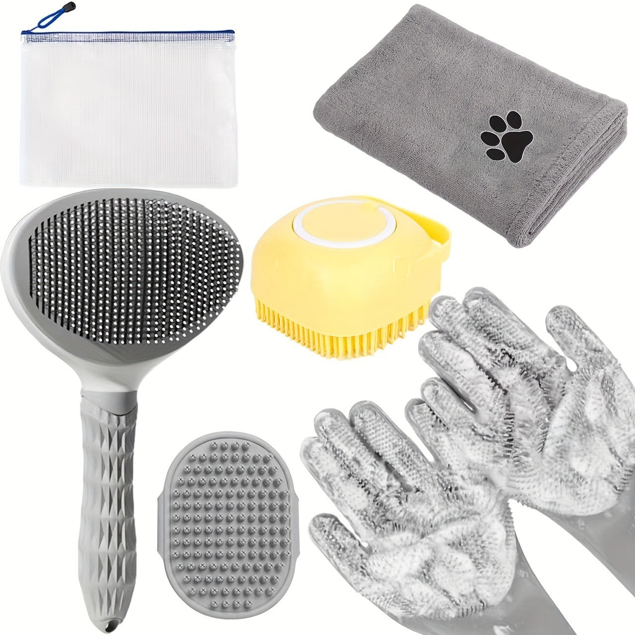 6-Piece Dog Grooming Bath Set - Absorbent Microfiber Towels & Wash Mitts for Shiny Coats