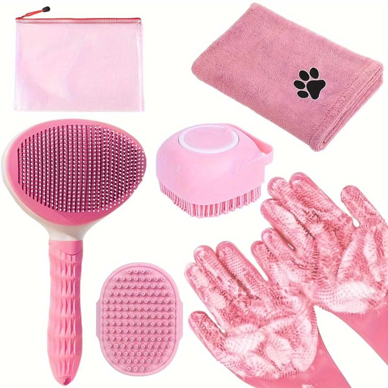 6-Piece Dog Grooming Bath Set - Absorbent Microfiber Towels & Wash Mitts for Shiny Coats
