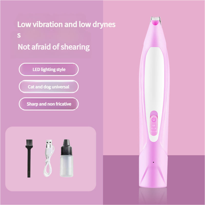 Electric Pet Hair Clipper with Type-C Charging, LED Light, and Grooming Accessories(pink)