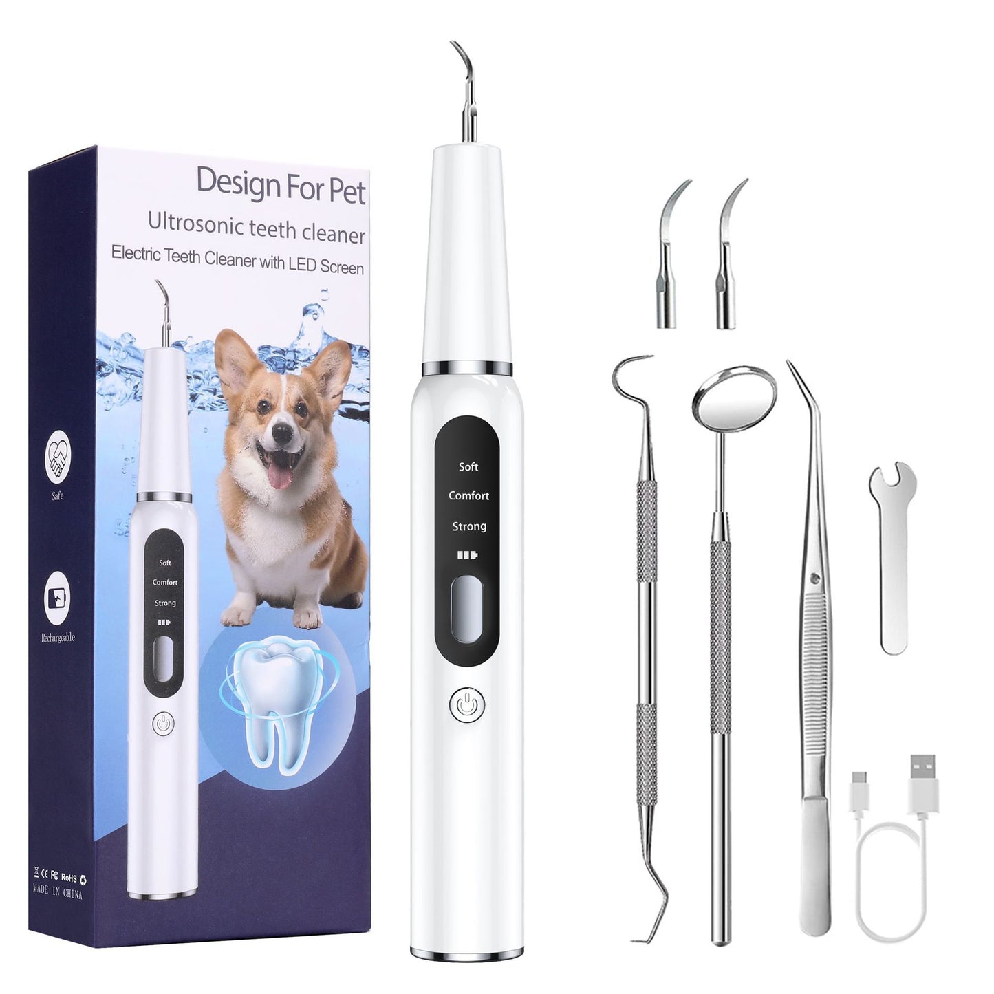 Professional Pet Dental Cleaning Kit - Ultrasonic Scaler, Tools & 3 Modes