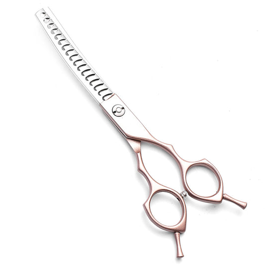 6.5" Pet Chunking Shears – Rose Gold & Silver 17-Tooth Curved Scissors