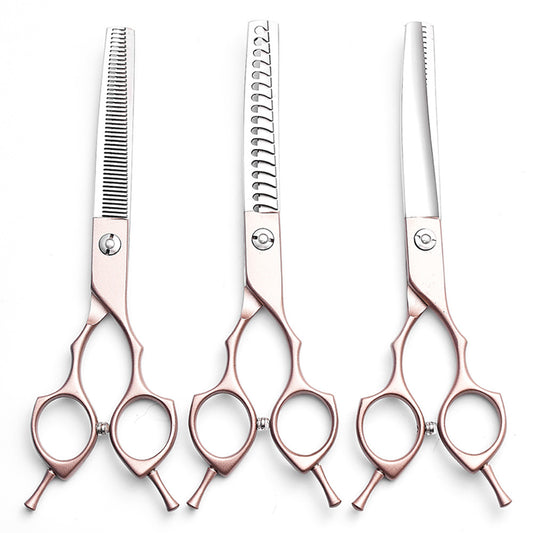 6.5" Pet Blending Shears – Rose Gold & Silver 38-Tooth Curved Scissors