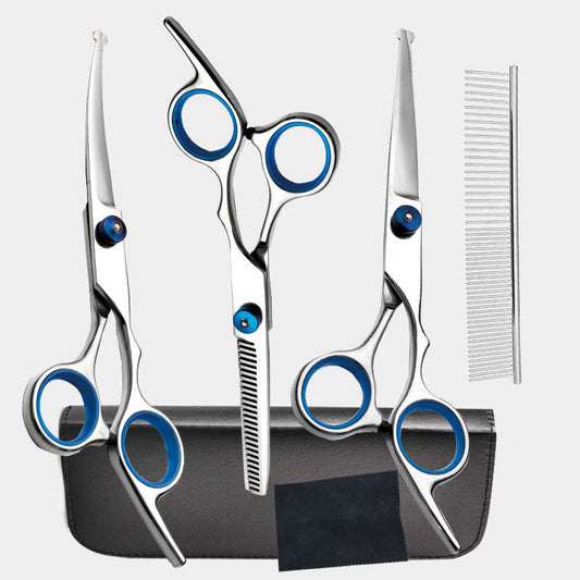 5-Piece Pet Grooming Scissors Kit – Straight, Curved & Thinning Set