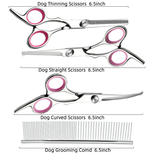 5-Piece Pet Grooming Scissors Kit – Straight, Curved & Thinning Set