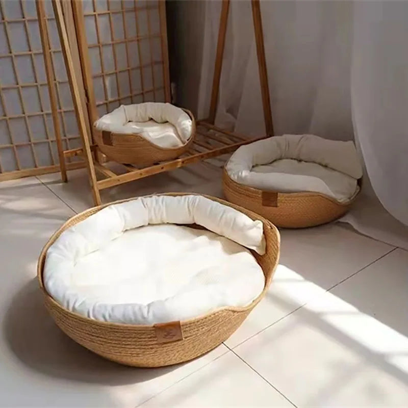 Pet bamboo Weaving waterproof Removable Cushion Sleeping Bag