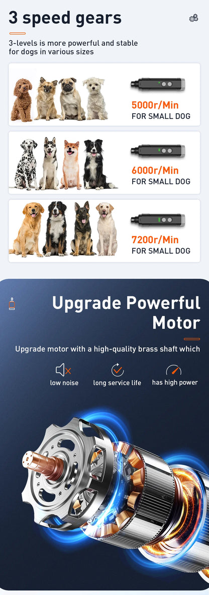 P3 Electric Pet Nail Grinder Professional Dog Nail Clippers + 2 LED Light Rechargeable Cat Claw Nail Grooming Accessories