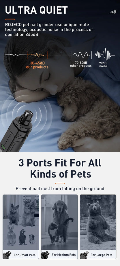 P3 Electric Pet Nail Grinder Professional Dog Nail Clippers + 2 LED Light Rechargeable Cat Claw Nail Grooming Accessories