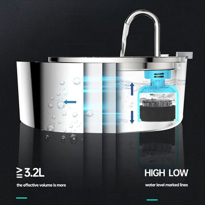 3.2L Stainless Steel Pet Water Fountain – USB Powered with Sensor