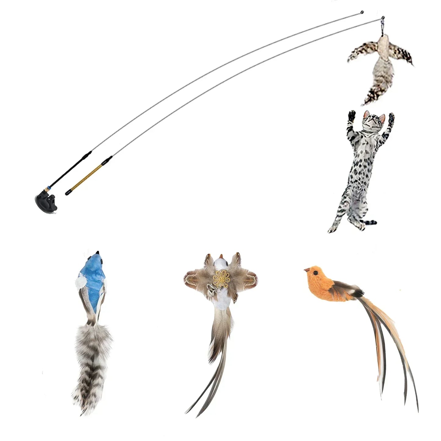Simulation Bird Cat Toy – Suction Cup Feather Teaser Wand for Play