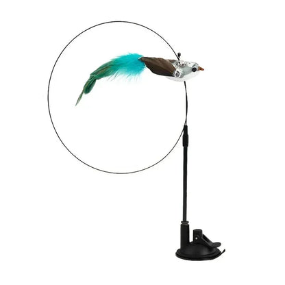 Simulation Bird Cat Toy – Suction Cup Feather Teaser Wand for Play