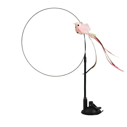 Simulation Bird Cat Toy – Suction Cup Feather Teaser Wand for Play