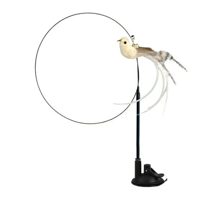 Simulation Bird Cat Toy – Suction Cup Feather Teaser Wand for Play