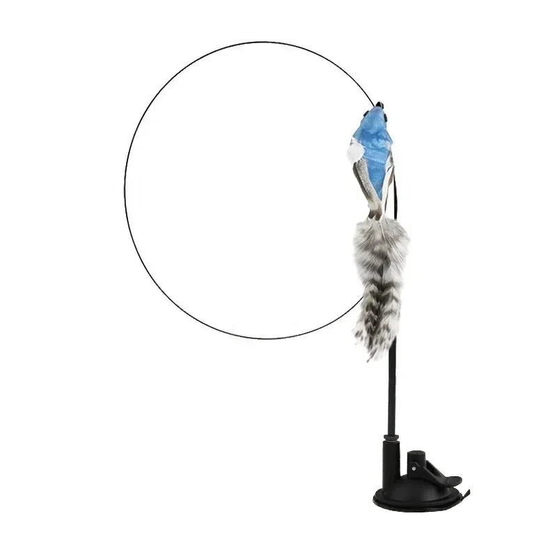 Simulation Bird Cat Toy – Suction Cup Feather Teaser Wand for Play