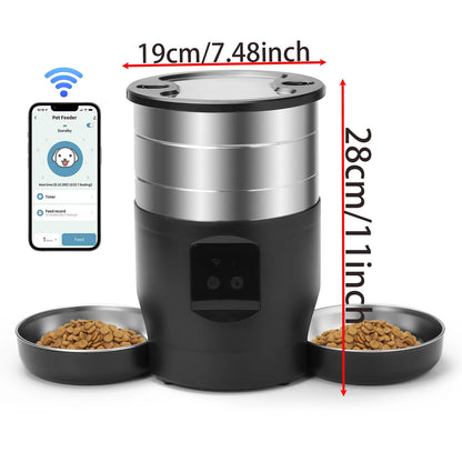4.5L Button WiFi Automatic Pet Feeder Includes Two Stainless Steel Bowls