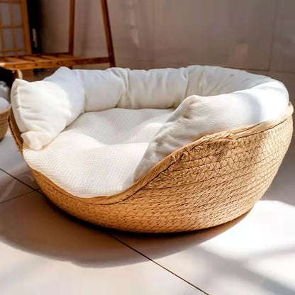 Pet bamboo Weaving waterproof Removable Cushion Sleeping Bag