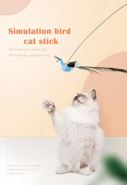 Simulation Bird Cat Toy – Suction Cup Feather Teaser Wand for Play