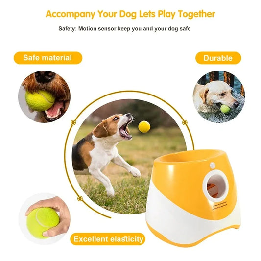 Automatic Dog Tennis Ball Launcher Rechargeable Catapult 6 Ball