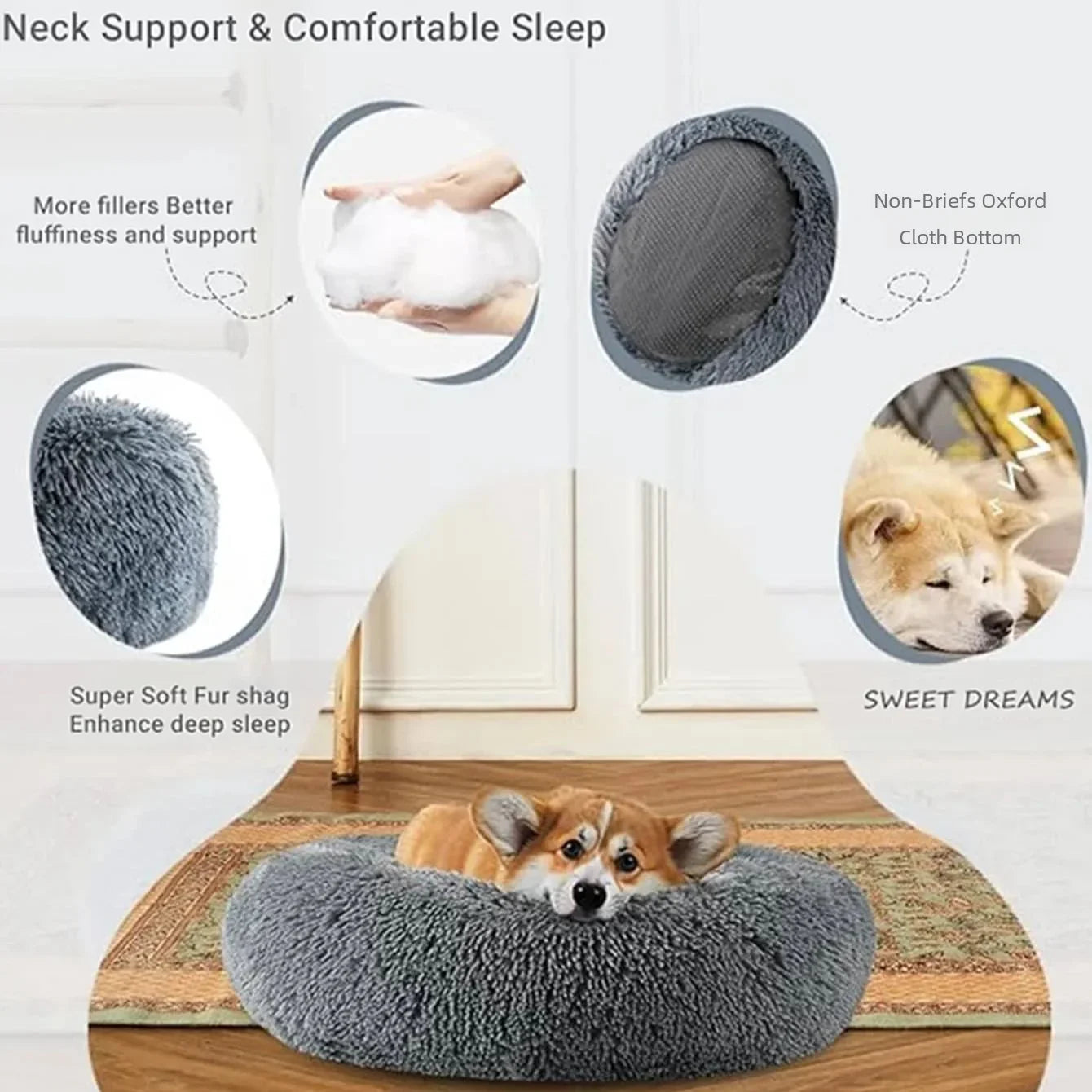 Round Pet Bed for Large Dog - Super Soft