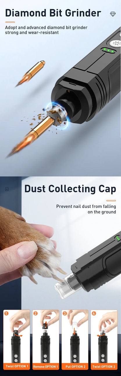 P3 Electric Pet Nail Grinder Professional Dog Nail Clippers + 2 LED Light Rechargeable Cat Claw Nail Grooming Accessories