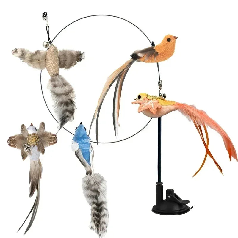 Simulation Bird Cat Toy – Suction Cup Feather Teaser Wand for Play